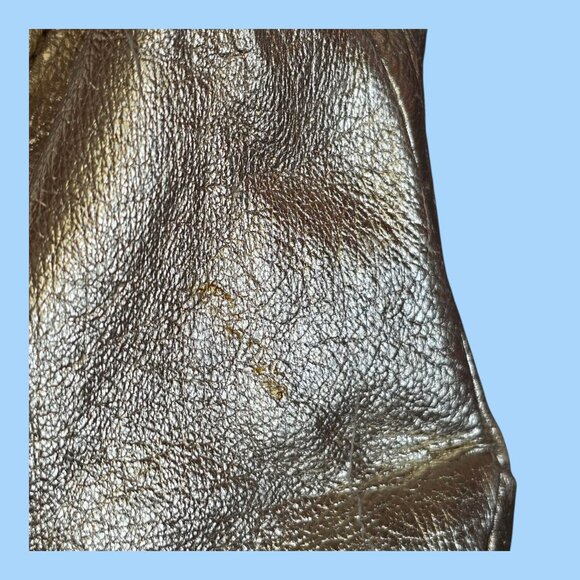 The Sak Leather Shoulder Bag Purse Metallic Gold 12" Long - Picture 3 of 12